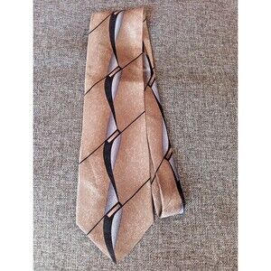 Tie 70s 80s 90s Y2K Enrico Guccini Silk Beige Brown Gray Black 4.25 Wide 58 Long